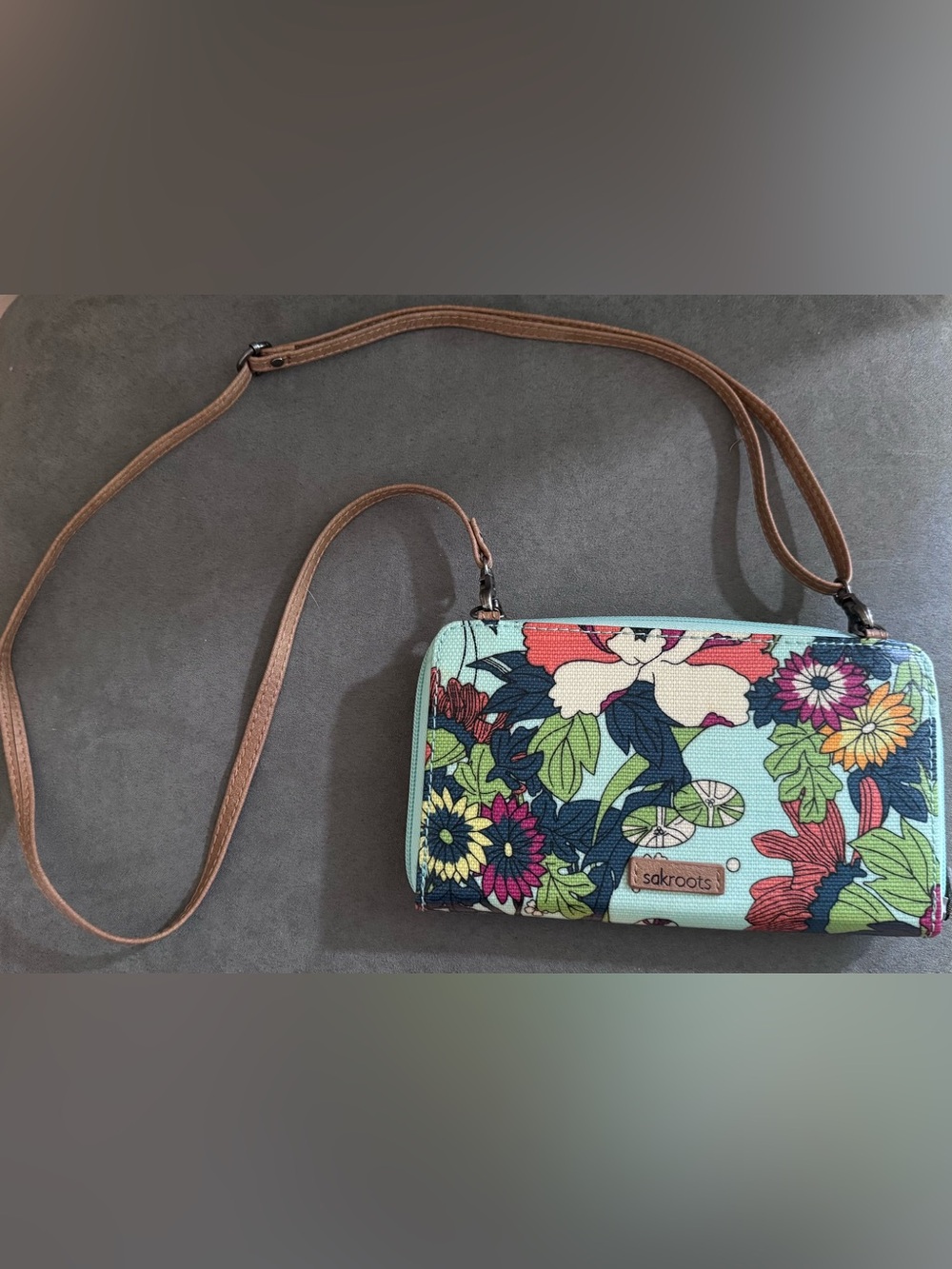 Sakroots Mint Multi Floral Crossbody Wallet